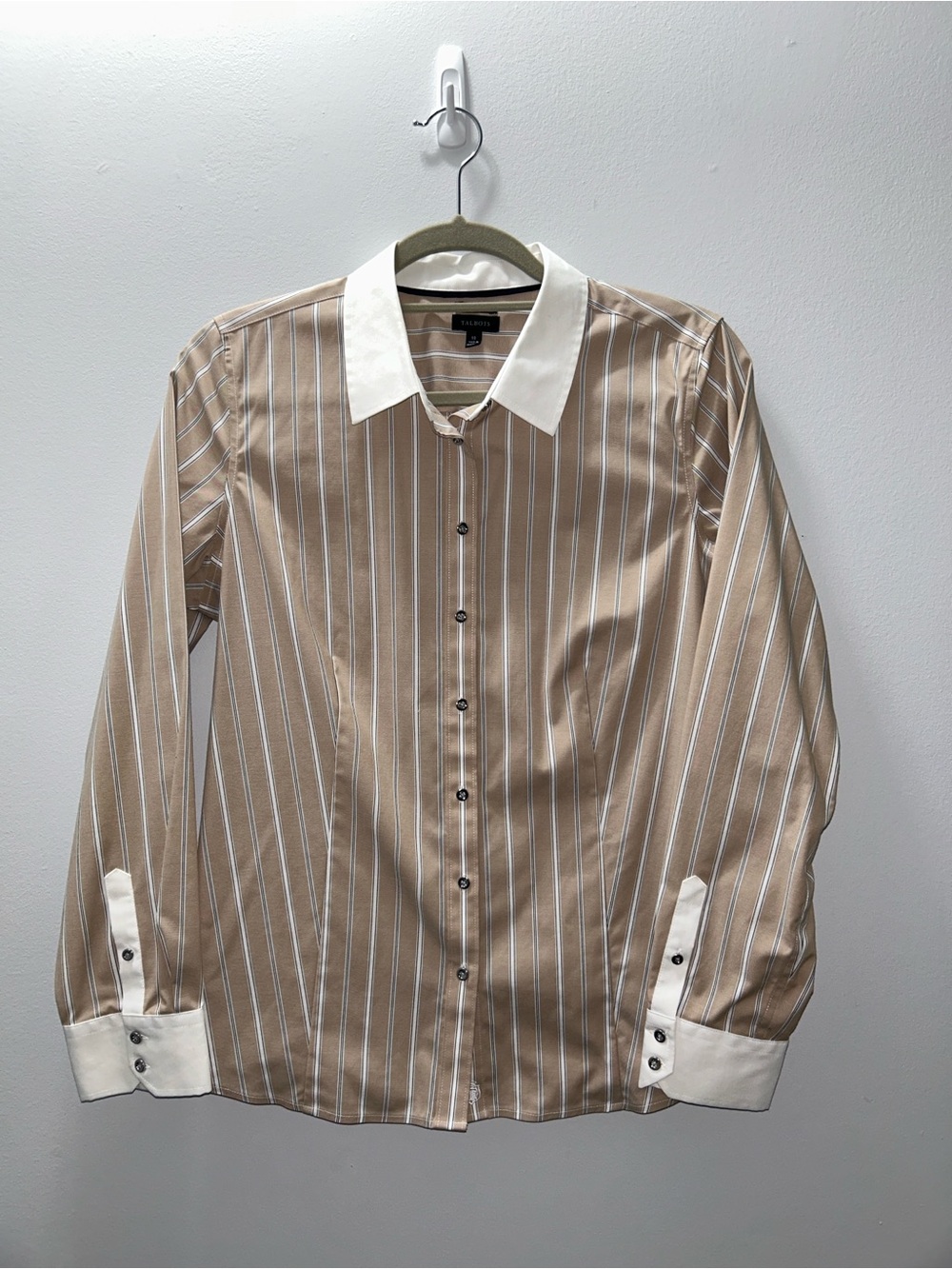 Talbots Women’s Beige Stripped Button Down
